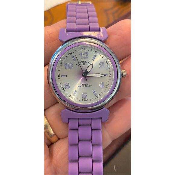 Women's Silver Tone Lueur De Ice Watch, Purple Poly Band and Bezel - Picture 1 of 4
